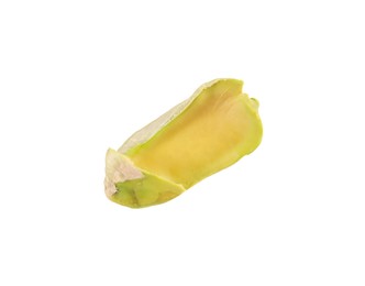 Half of peeled pistachio nut isolated on white