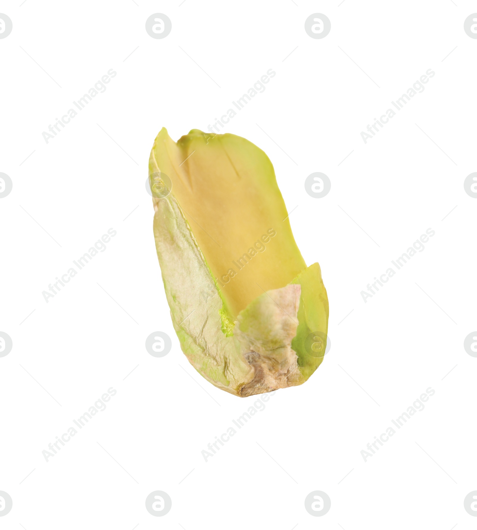 Photo of Half of peeled pistachio nut isolated on white