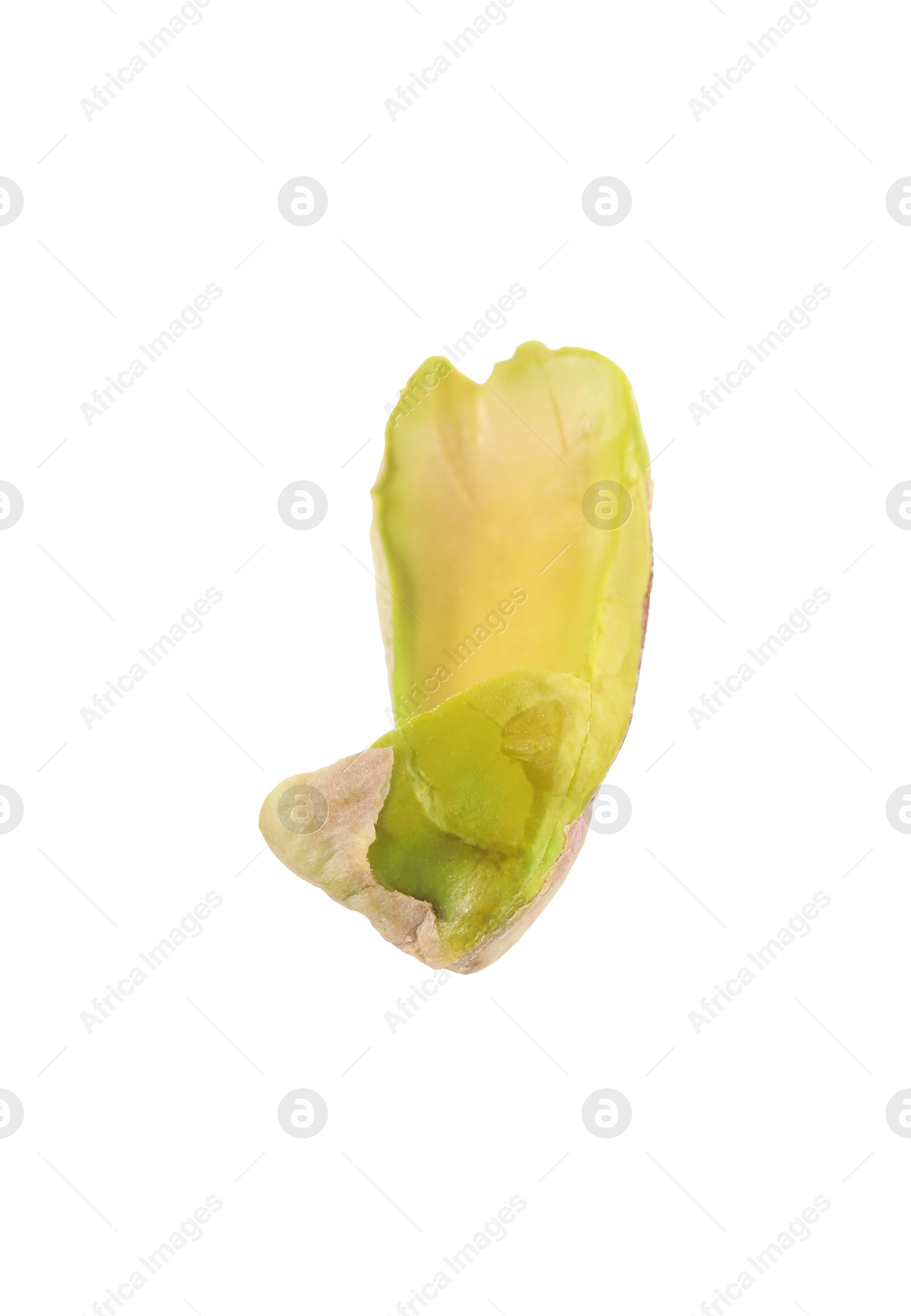 Photo of Half of peeled pistachio nut isolated on white