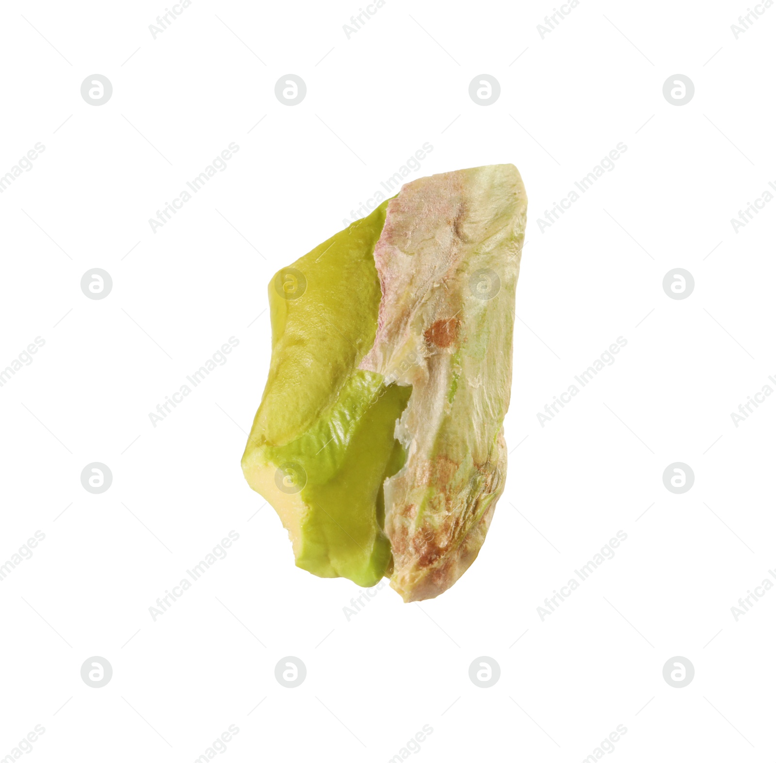 Photo of Half of peeled pistachio nut isolated on white