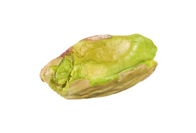 Photo of One peeled pistachio nut isolated on white