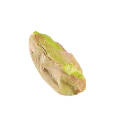 Photo of One peeled pistachio nut isolated on white