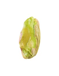 Photo of One peeled pistachio nut isolated on white