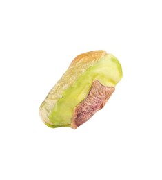 Photo of One peeled pistachio nut isolated on white