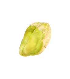 Photo of One peeled pistachio nut isolated on white