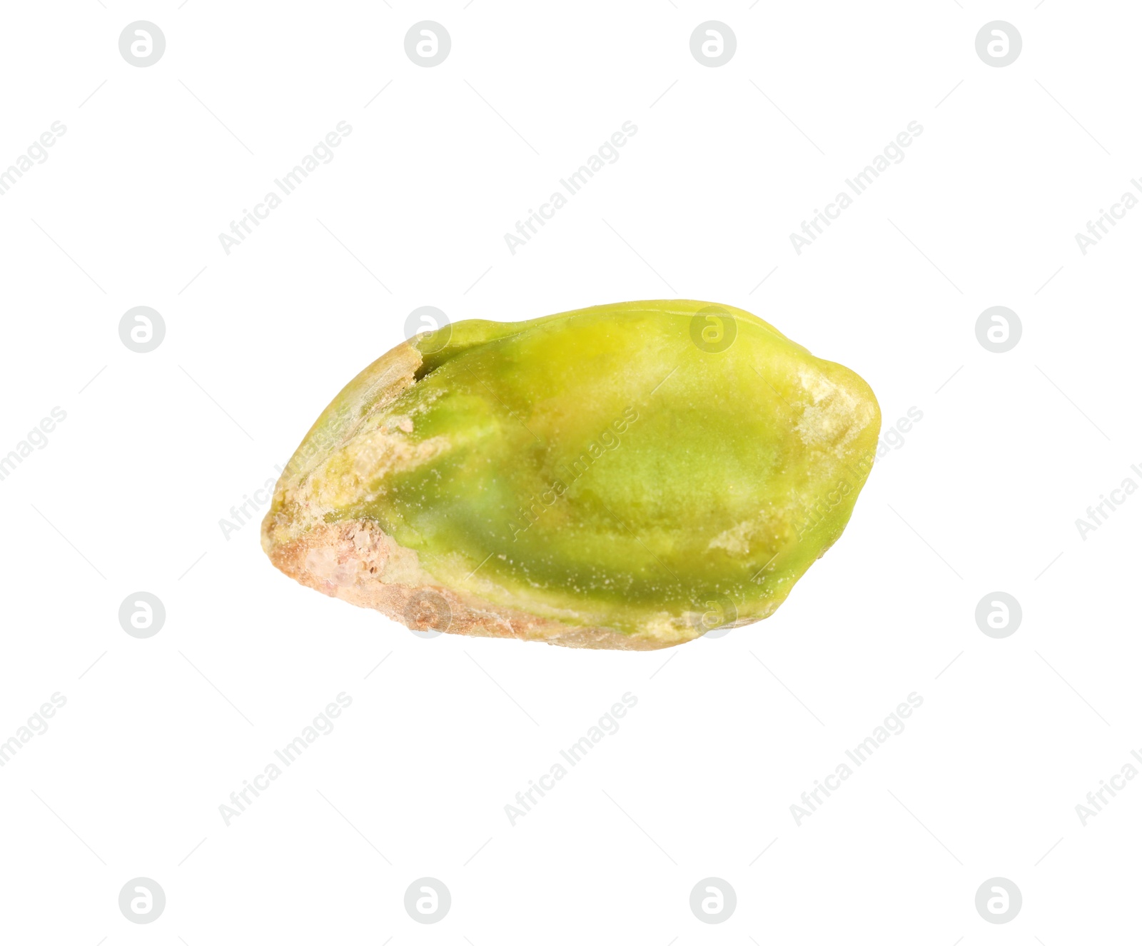 Photo of One peeled pistachio nut isolated on white