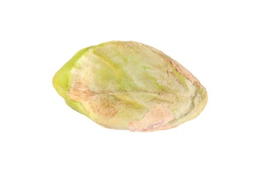 Photo of One peeled pistachio nut isolated on white