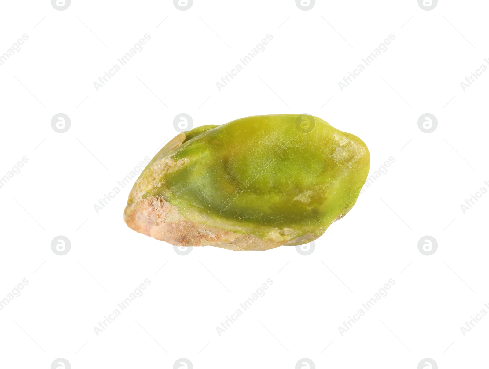 Photo of One peeled pistachio nut isolated on white