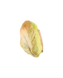 Photo of One peeled pistachio nut isolated on white