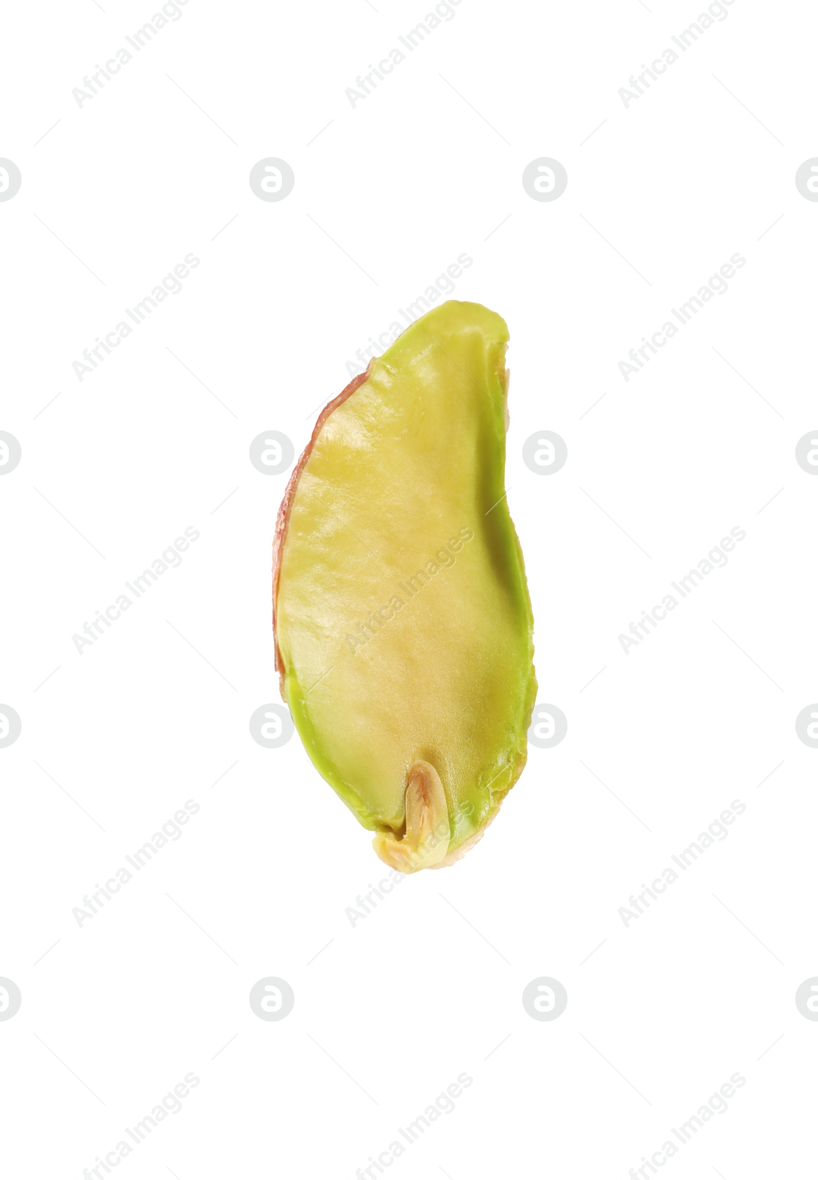 Photo of Half of peeled pistachio nut isolated on white