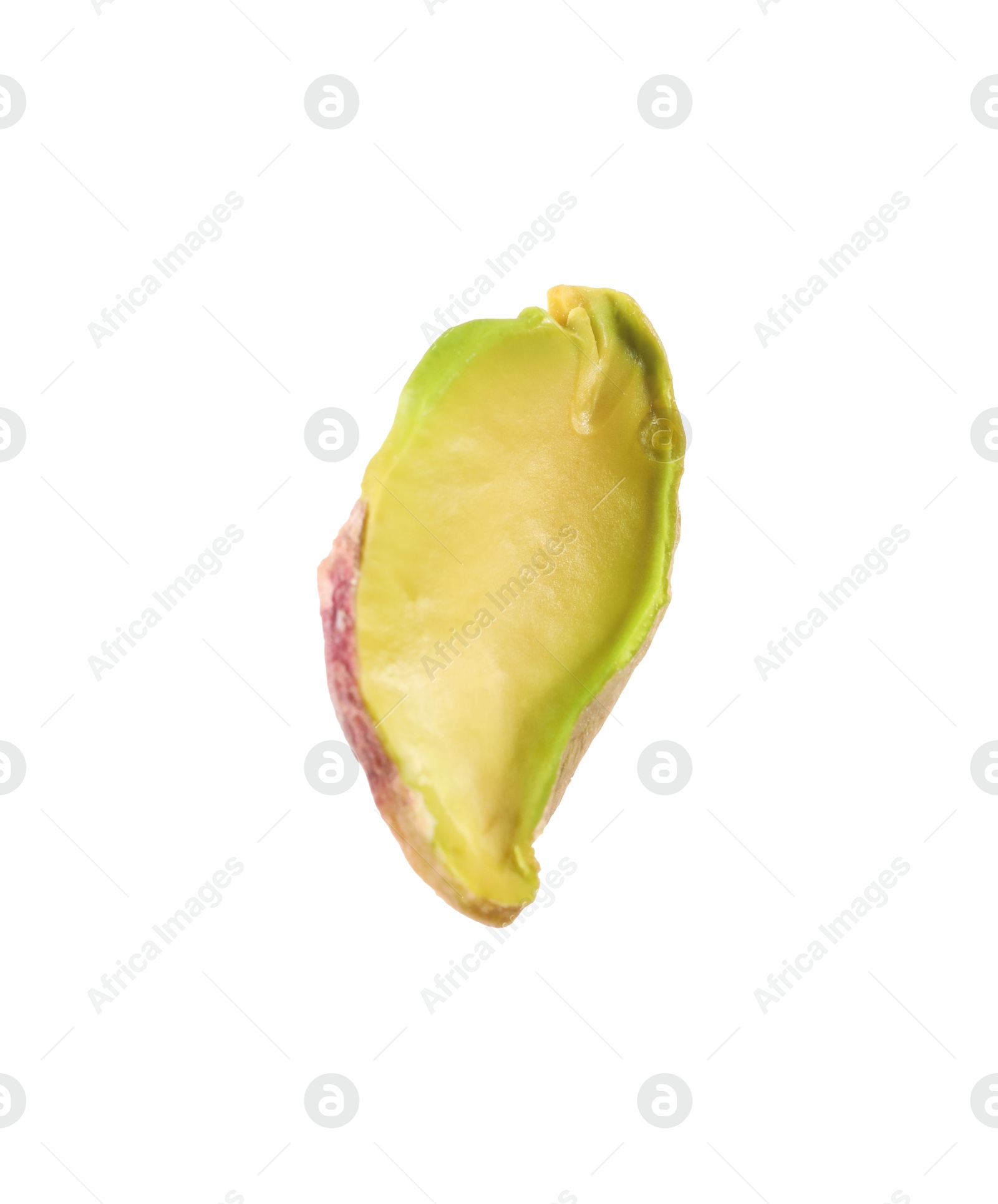 Photo of Half of peeled pistachio nut isolated on white