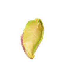 Photo of Half of peeled pistachio nut isolated on white