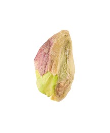 Photo of One peeled pistachio nut isolated on white