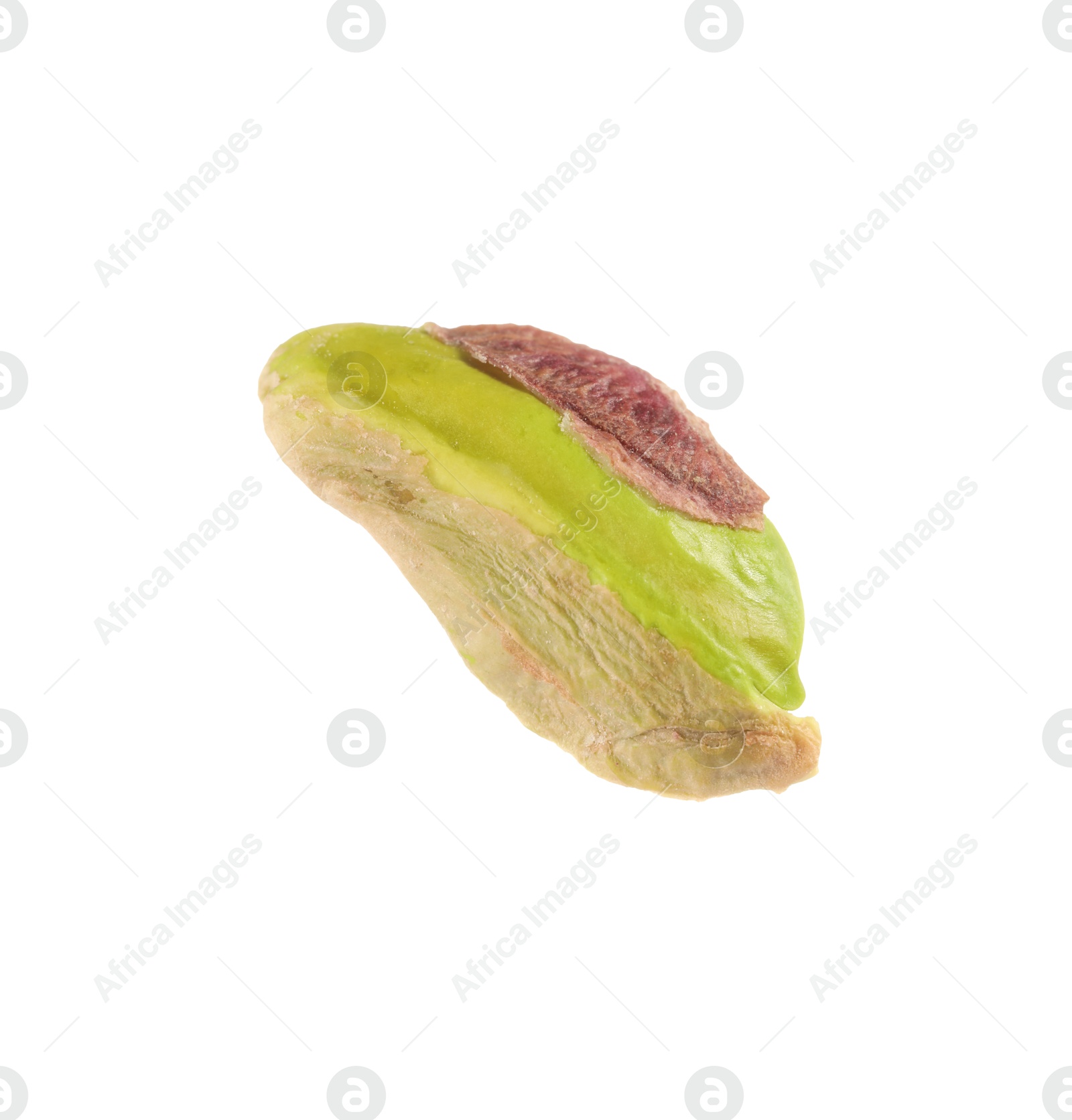 Photo of Half of peeled pistachio nut isolated on white