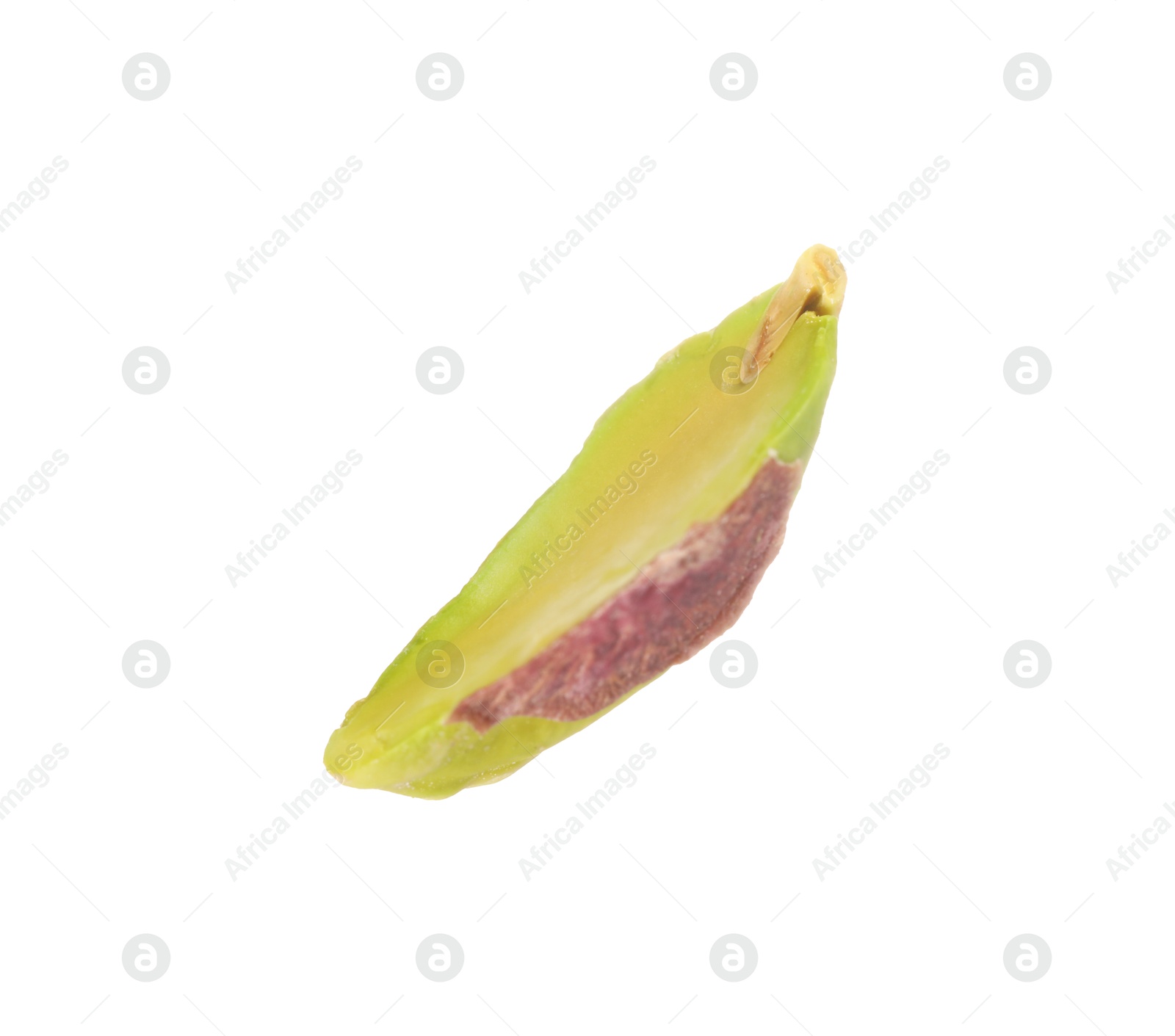 Photo of Half of peeled pistachio nut isolated on white