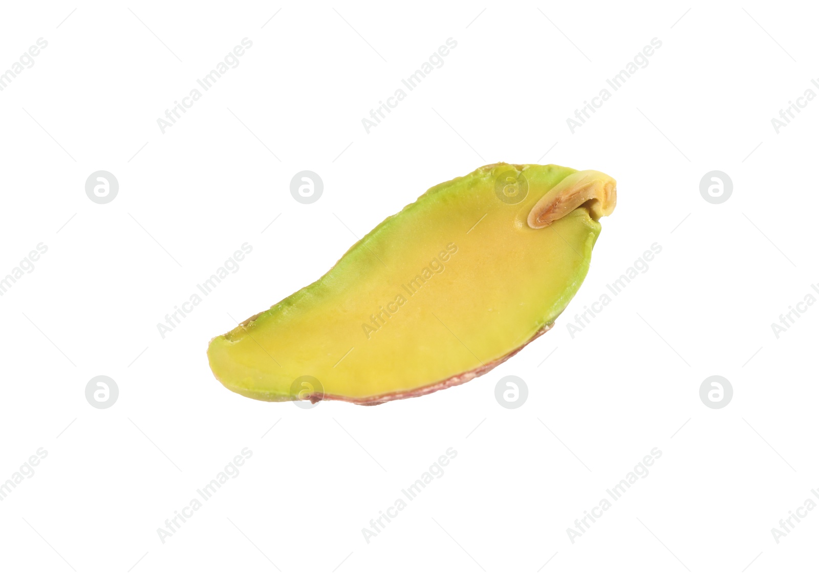 Photo of Half of peeled pistachio nut isolated on white