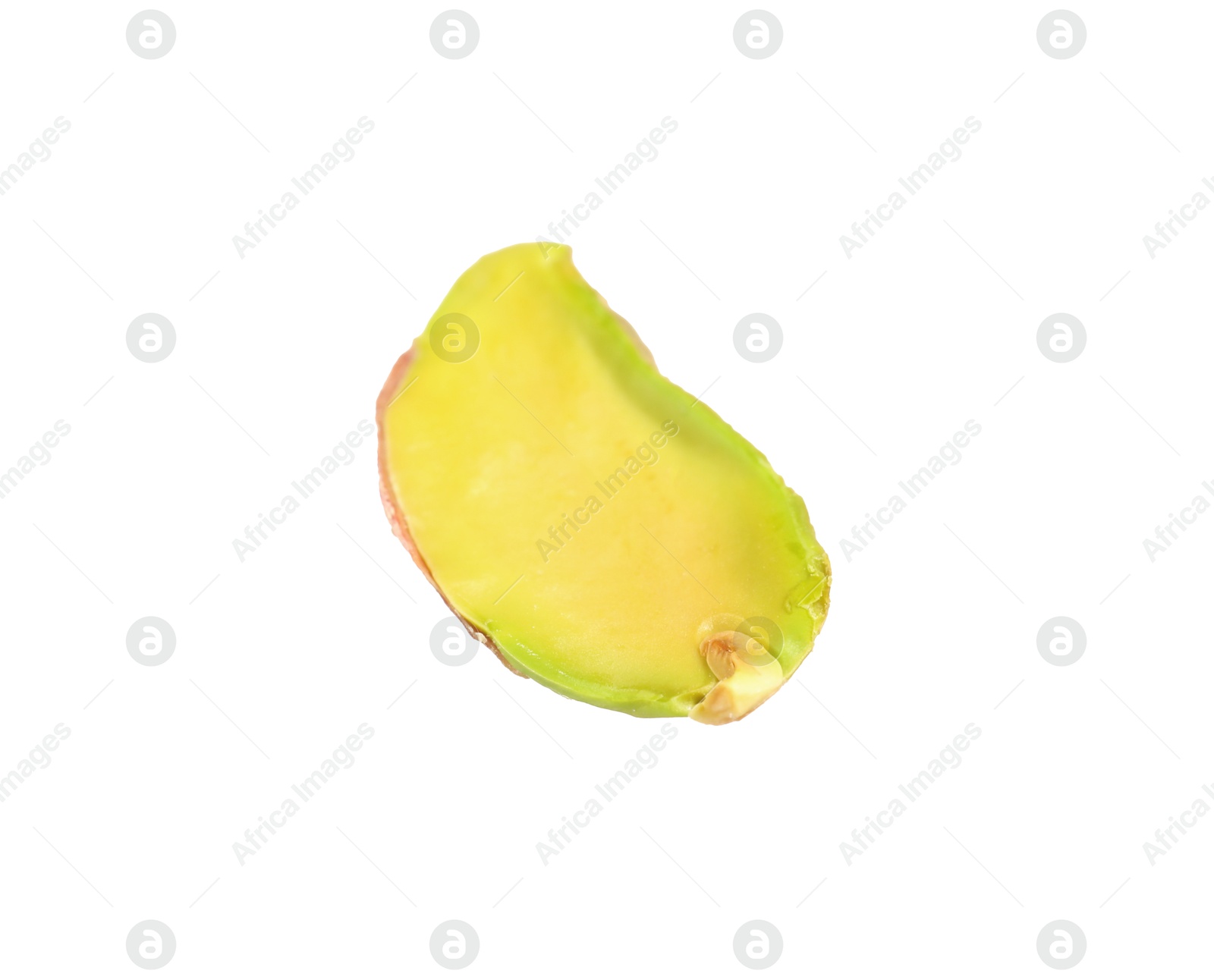 Photo of Half of peeled pistachio nut isolated on white