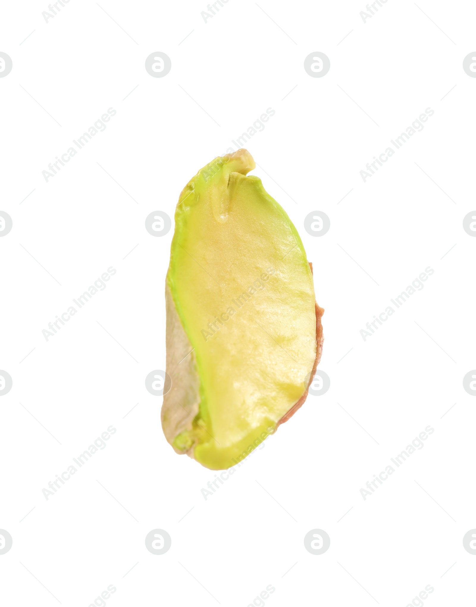 Photo of Half of peeled pistachio nut isolated on white