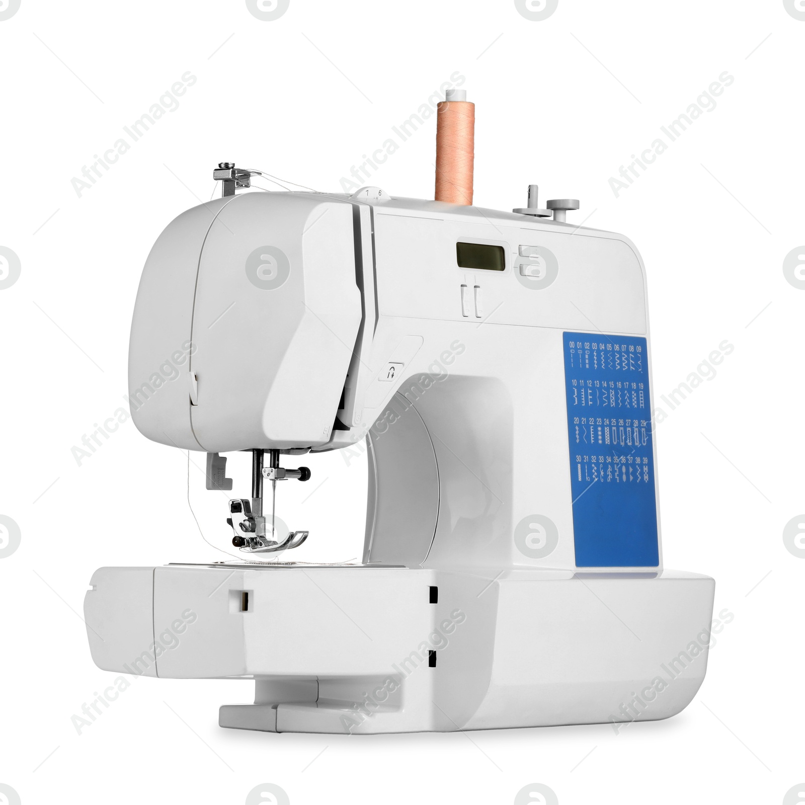 Photo of One modern sewing machine isolated on white