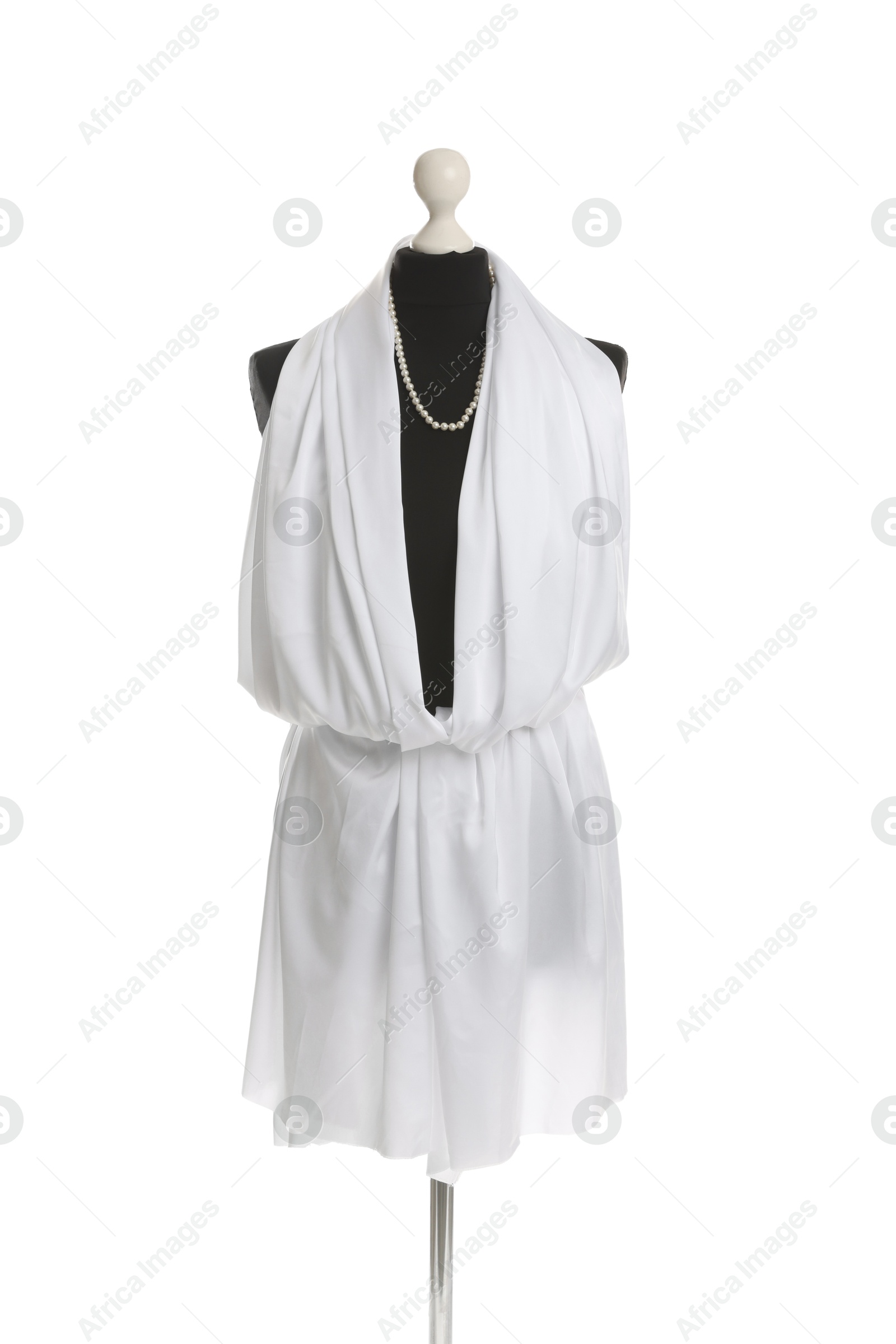 Photo of Draping fabric on female mannequin against white background