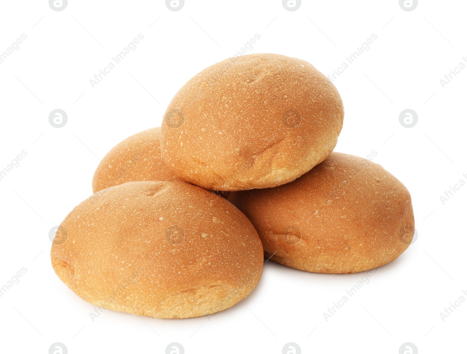 Photo of Many fresh tasty buns isolated on white