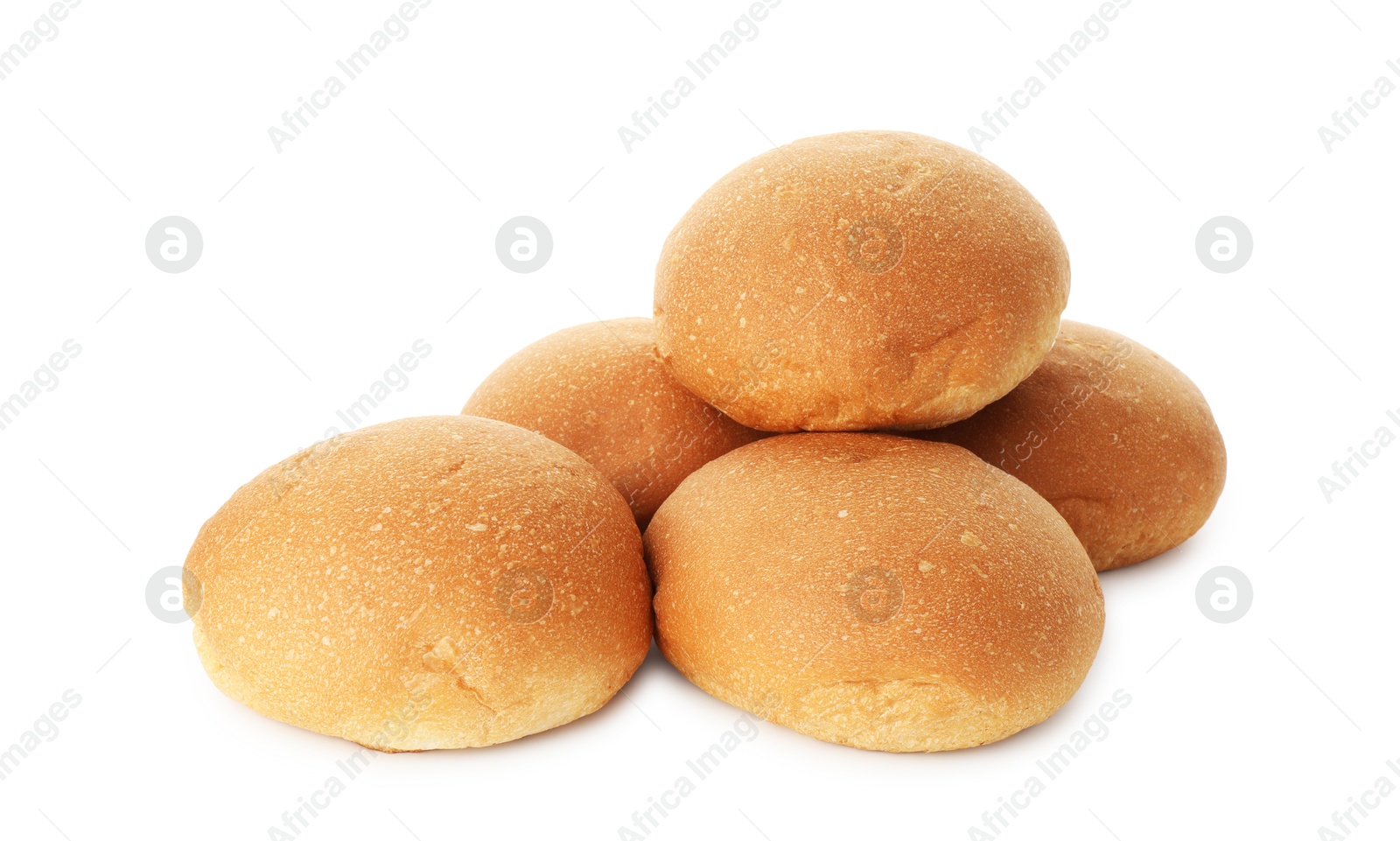 Photo of Many fresh tasty buns isolated on white