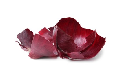 Photo of Pile of onion peels isolated on white