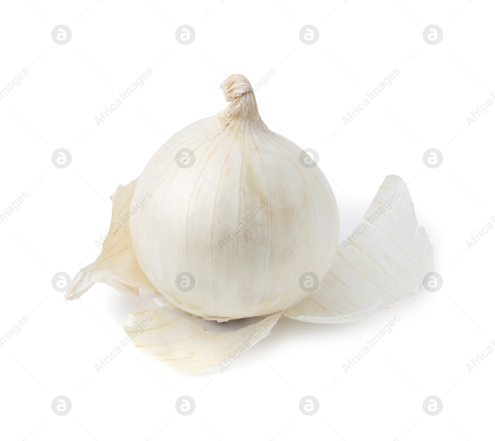 Photo of Fresh onion with peels isolated on white