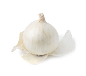 Photo of Fresh onion with peels isolated on white