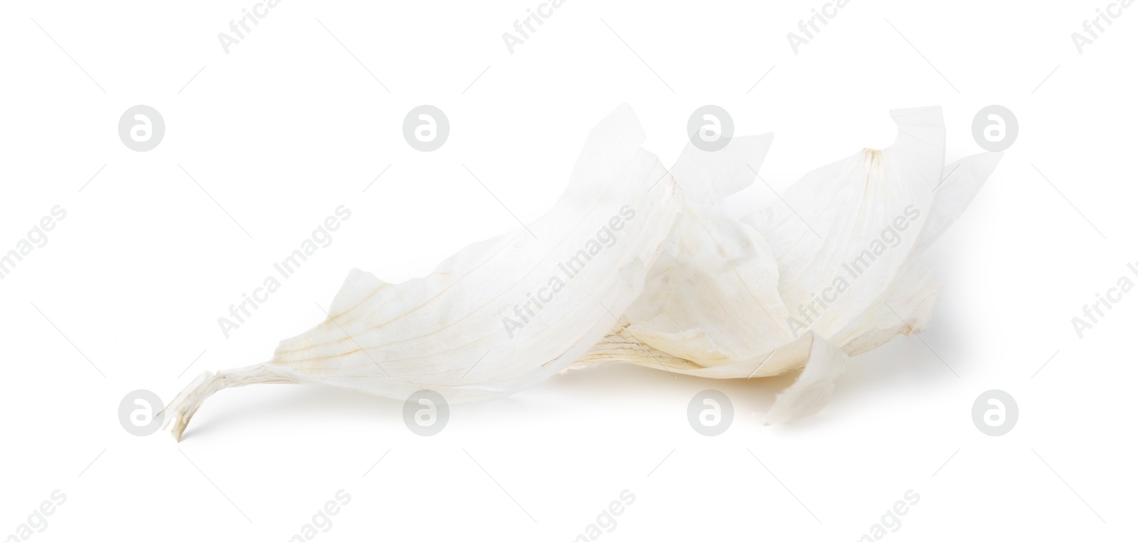 Photo of Pile of onion peels isolated on white