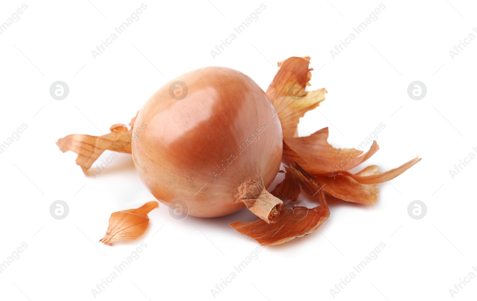 Photo of Fresh onion with peels isolated on white