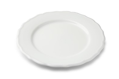 Photo of One empty ceramic plate isolated on white