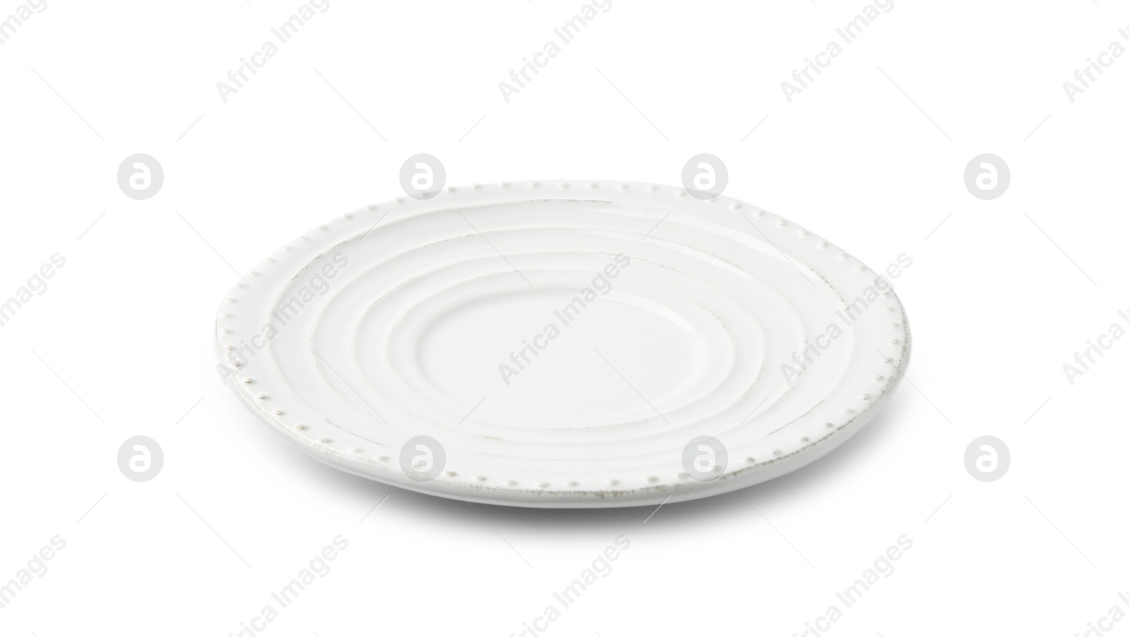 Photo of One empty ceramic plate isolated on white