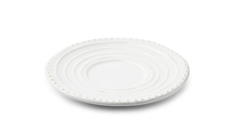 Photo of One empty ceramic plate isolated on white