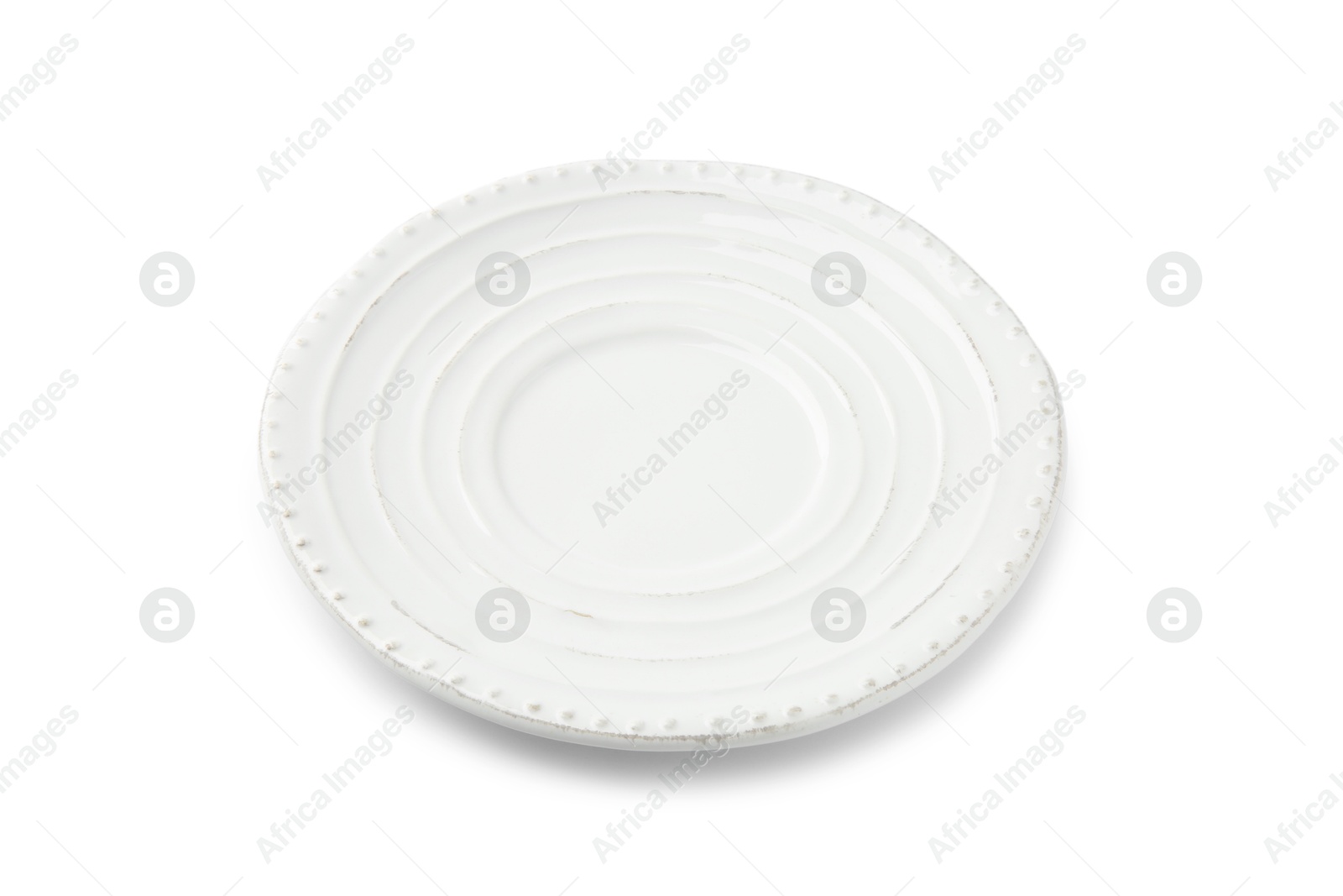 Photo of One empty ceramic plate isolated on white