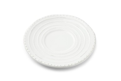 Photo of One empty ceramic plate isolated on white