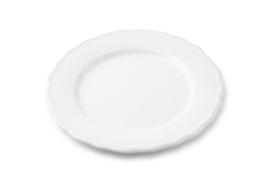 Photo of One empty ceramic plate isolated on white