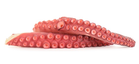 Photo of Two raw octopus tentacles isolated on white