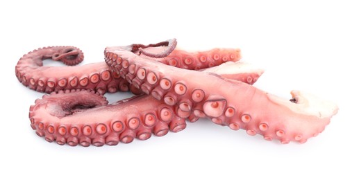 Photo of Three raw octopus tentacles isolated on white