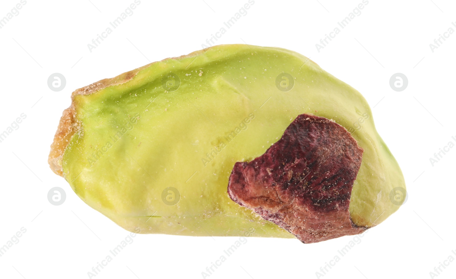 Photo of One peeled pistachio nut isolated on white