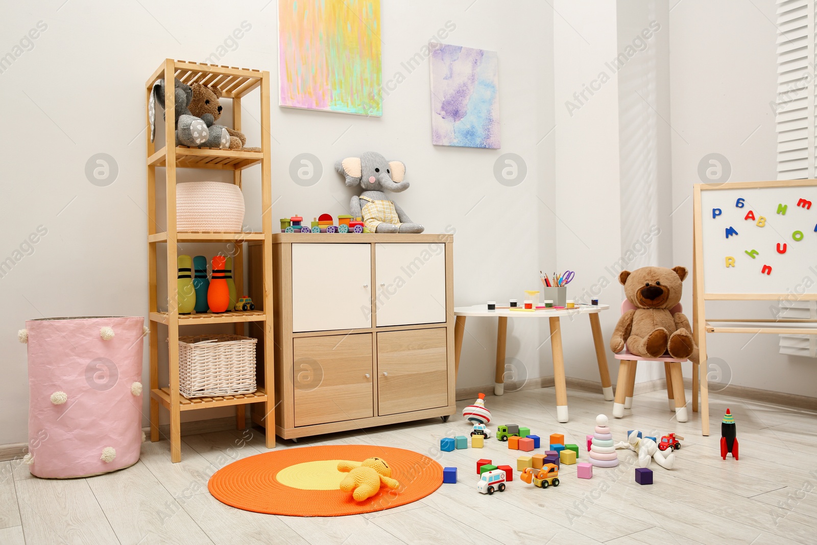 Photo of Child's room interior with many different toys