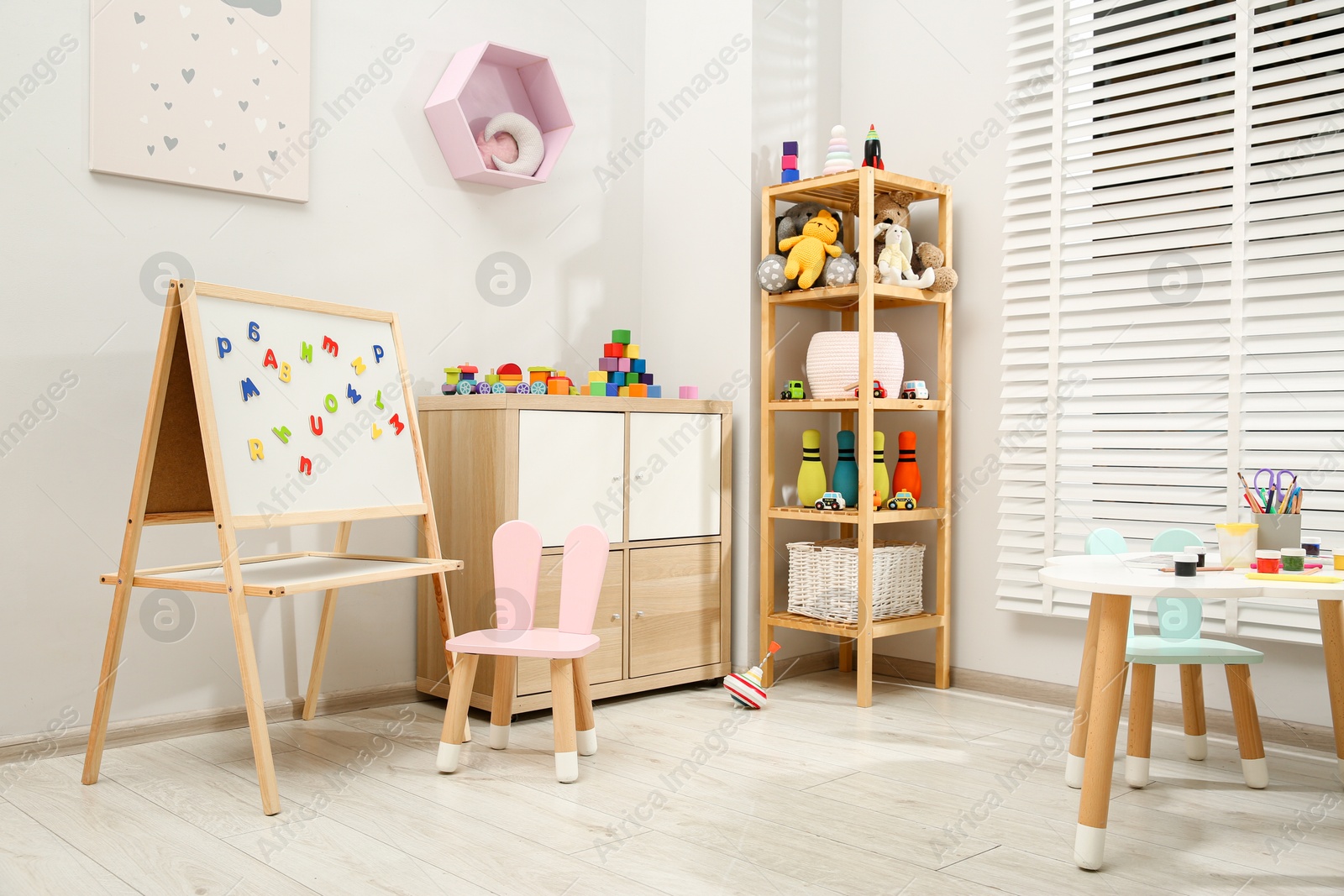 Photo of Child's room interior with many different toys