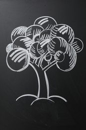 Photo of Beautiful drawing of tree on black chalkboard