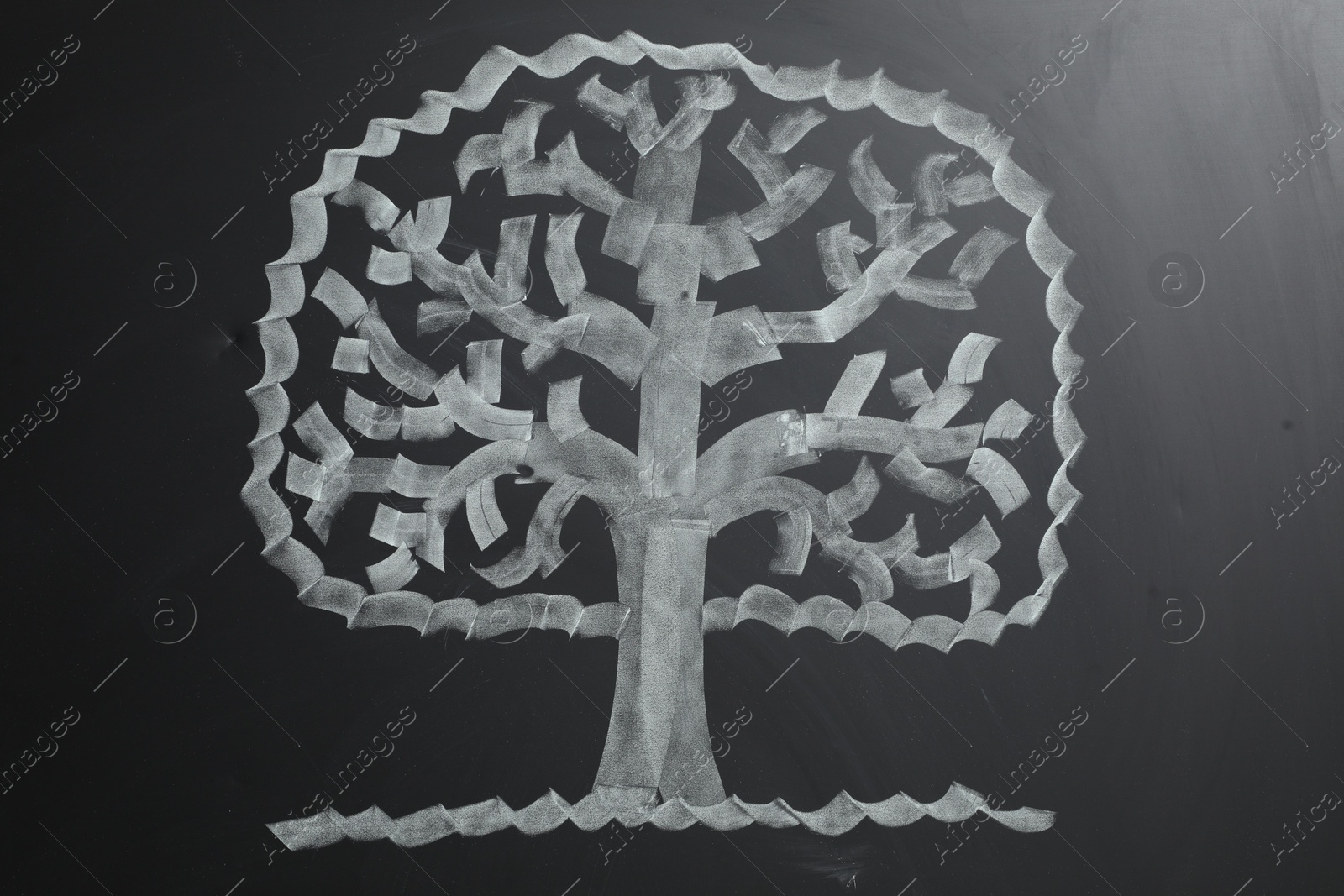 Photo of Beautiful drawing of tree on black chalkboard