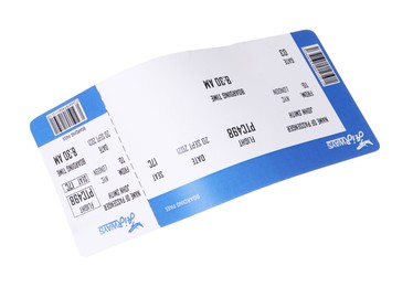 Photo of One airplane ticket isolated on white. Traveling abroad