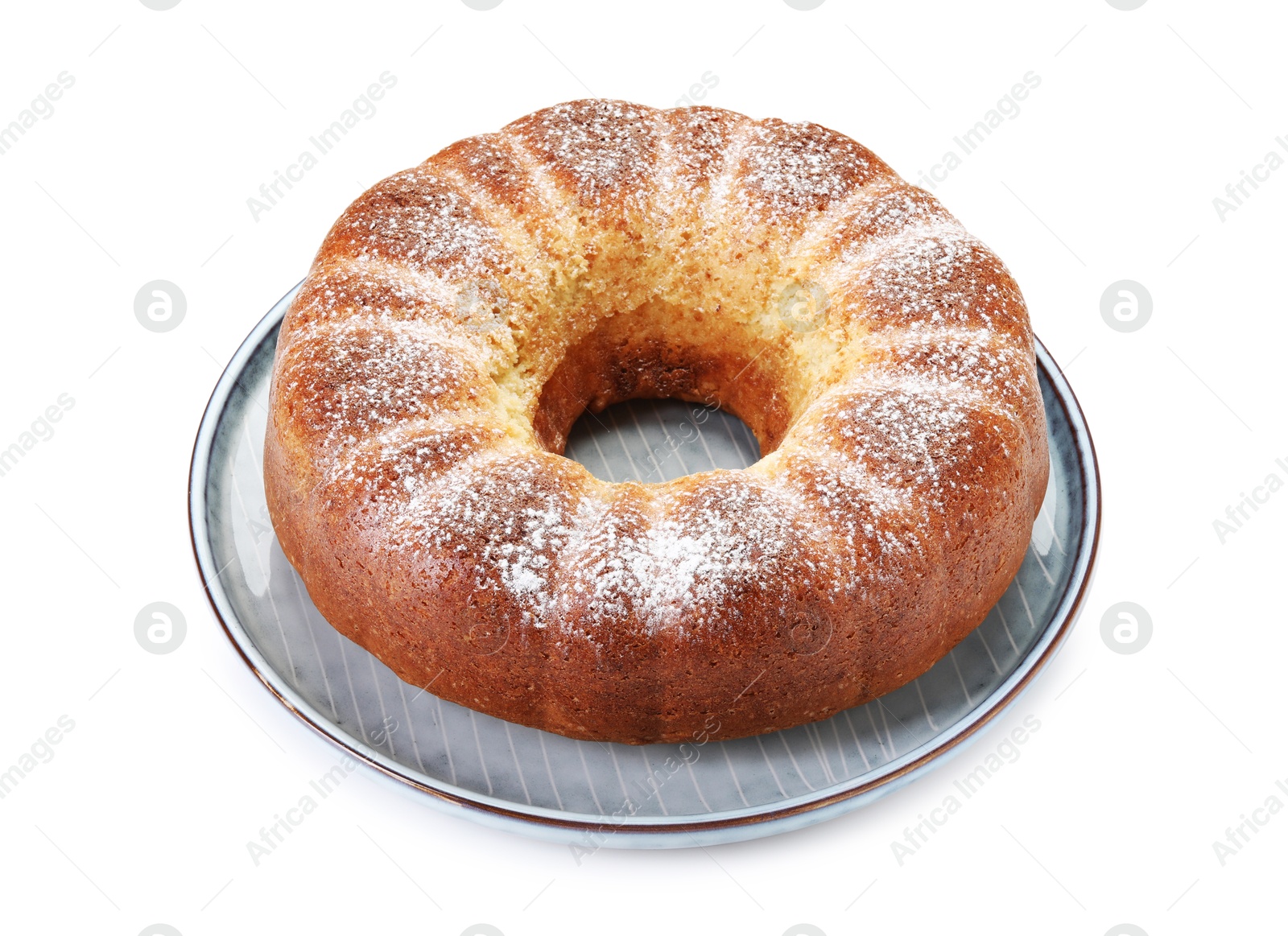 Photo of Freshly baked sponge cake isolated on white