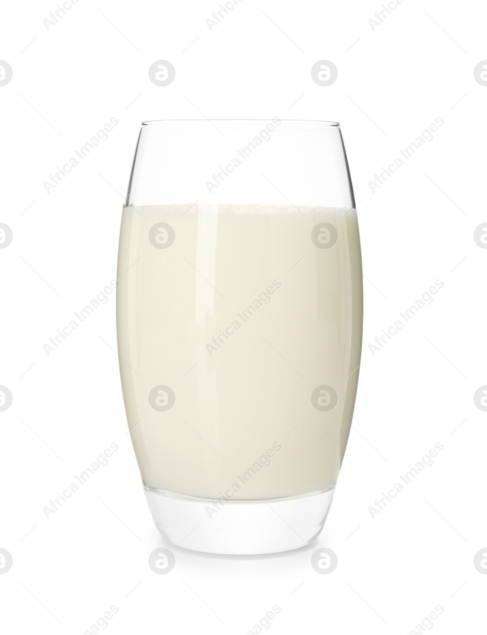 Photo of Delicious protein shake in glass isolated on white