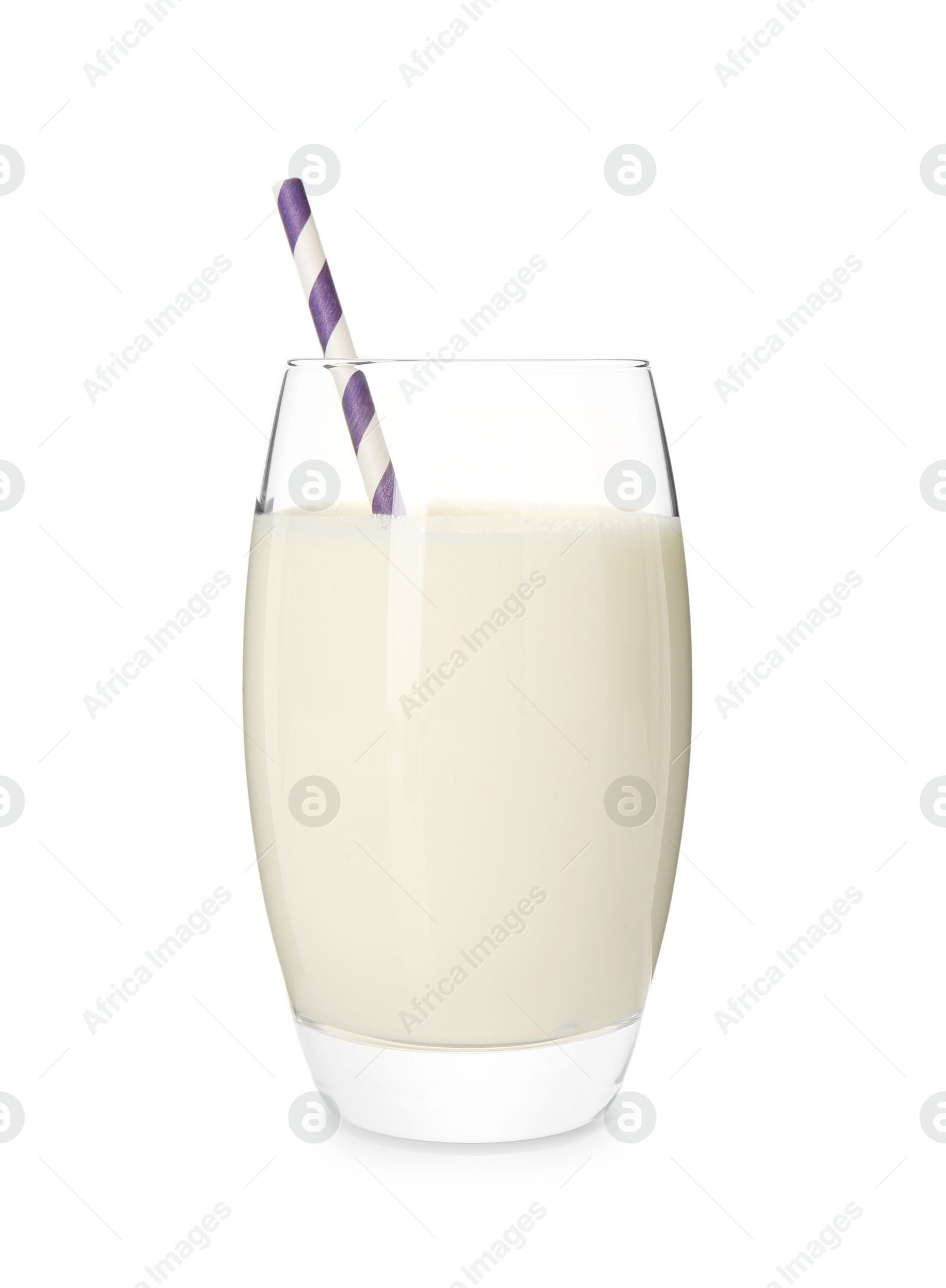 Photo of Delicious protein shake in glass isolated on white