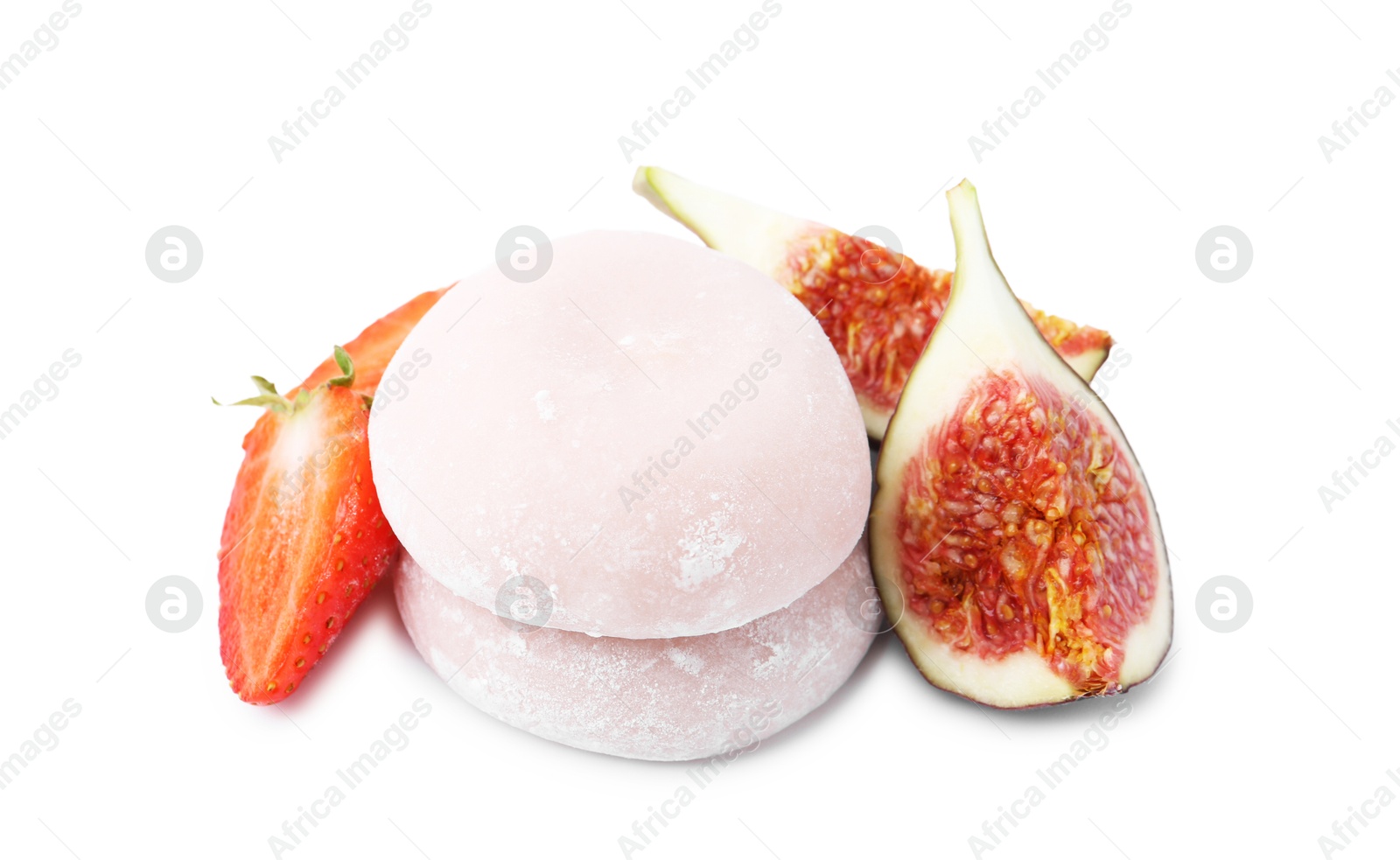 Photo of Delicious mochi, strawberry and fig isolated on white