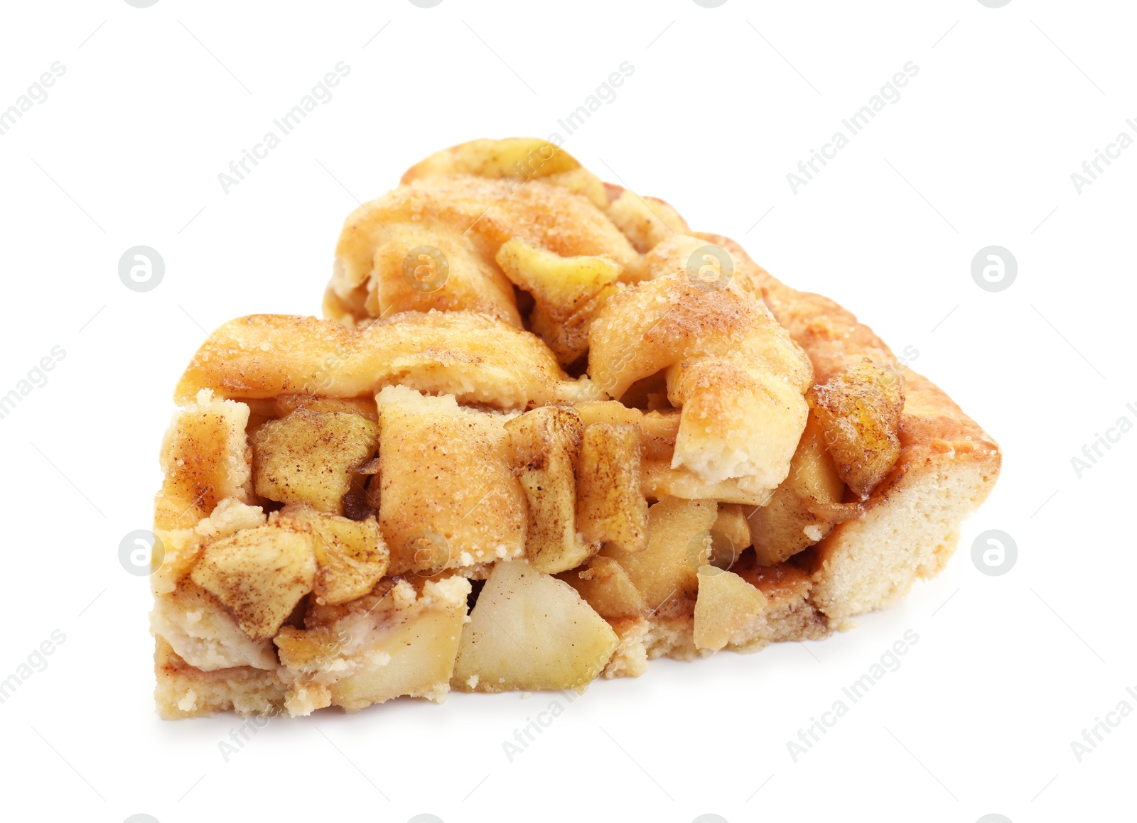 Photo of Slice of homemade apple pie isolated on white